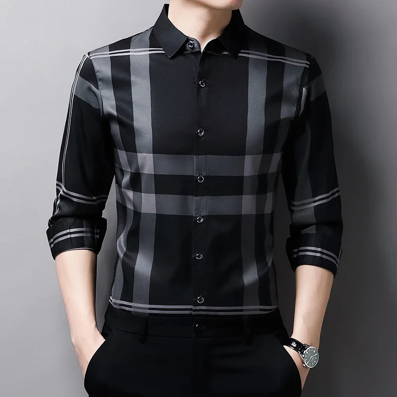 New Men's Casual and Fashionable Long Sleeved Shirt with Printed Anti Wrinkle Business Shirt