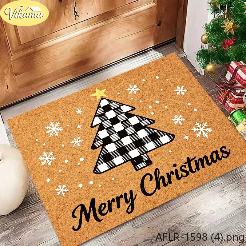 VIKAMA Buffalo Check Christmas Tree Doormat, Merry Christmas Non-Slip Entryway Mat, Festive Decorative Rug, Home Decor