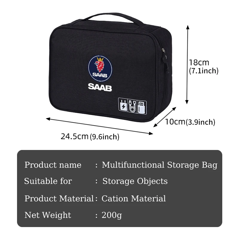 Car Multifunctional Bi-fold Storage Bag Double Zipper Large For SAAB 9-3 9-5 93 9000 900 9-7 600 99 9-X 97X Turbo X