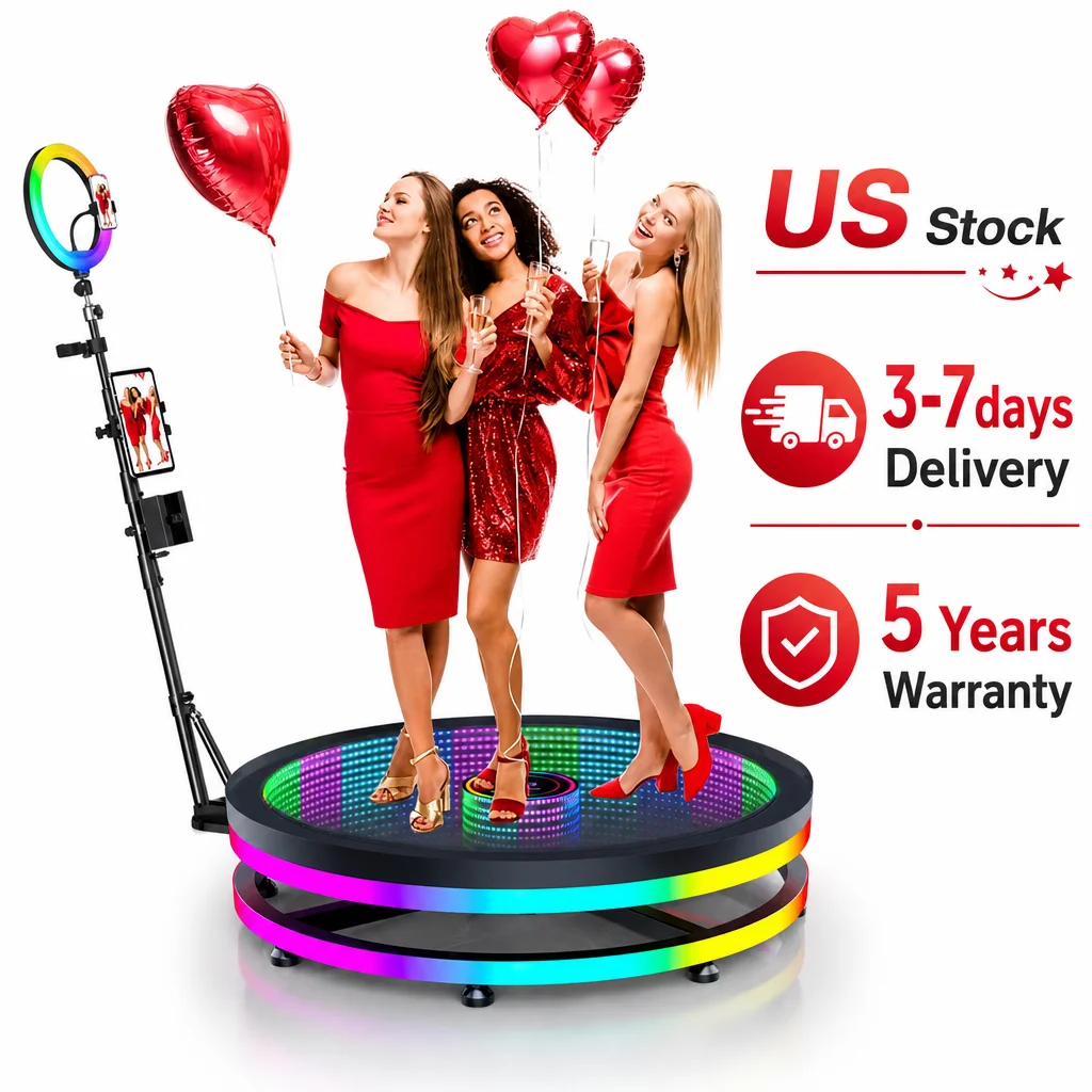 

360 Glass Photo Booth Machine For Wedding Party Spin Photobooth For Camera App Remote Control RGB Ring Light Automatic With Case