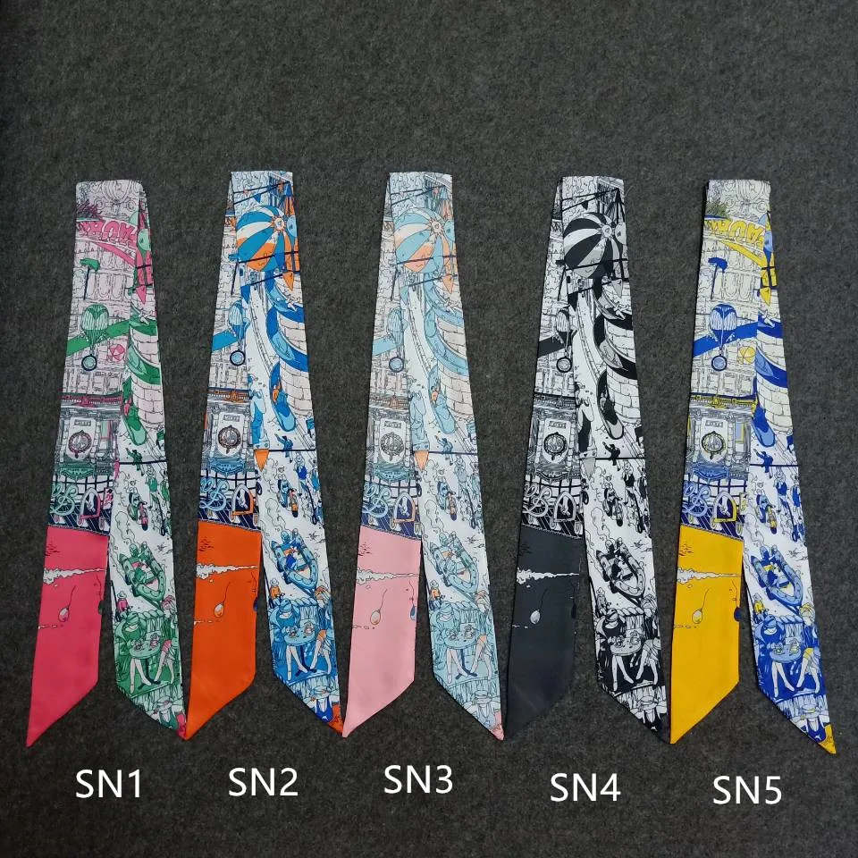 Paris Street Print Silk Scarf 2024 New Brand Bag Scarf For Women Head Skinny Scarf Long Handle Bag Scarves Wraps Drop Shipping