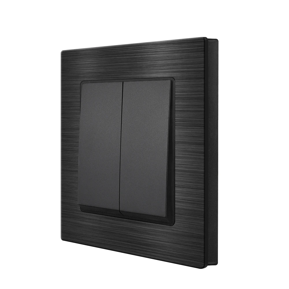 SRAN Light switch 2gang 1/2way 16A 250V Aluminum alloys Panel Black/Gray 82mm * 82mm Wall Switch eu F9KG005 Luxury