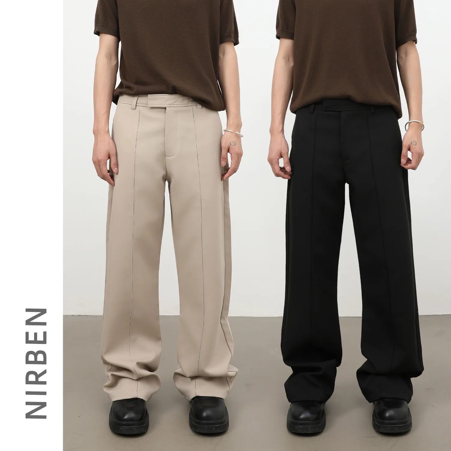 Men's Solid Color Elastic Waist Casual Trendy Loose Simple Basic Daily Suit Trousers Male 2026 New Fashion Pants Bottom Clothes