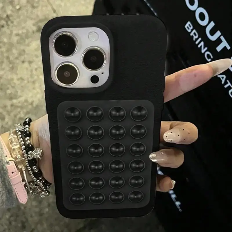 Luxury 3D Suction Cup Stand Litchi Pattern Phone Case For iPhone 16 Pro Max 15 14 Plus 13 12 11 XS Max XR Full Protection Cover