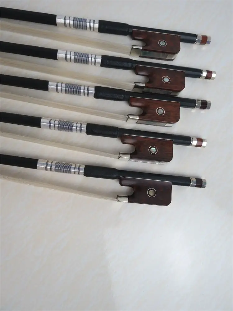 5pcs strong black Carbon fiber viola bow,white bow hair,snakewood frog