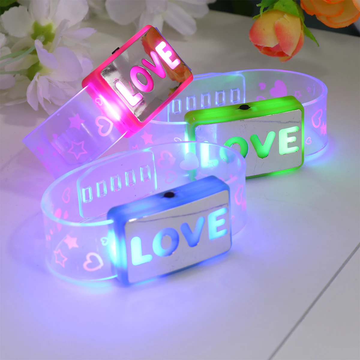 

3 Pcs Luminous Bracelet Silicone Bangle LED Wristband Bracelets The Gift Valentine Light Flash
