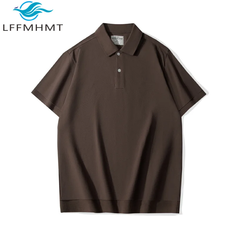 Men Italian Style Vintage Solid Polo Shirt Short Sleeve Collared Blouson Loose Casual Basic Trendy Layering High Quality Tops