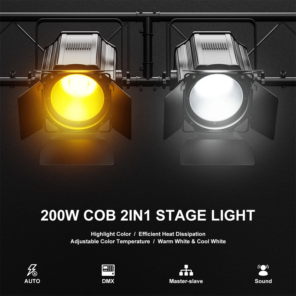 New Par Lights COB 200W Linear Spotlights DMX512 Sound Activated DJ Lights For Stage Party Concert Church Wedding Theater.