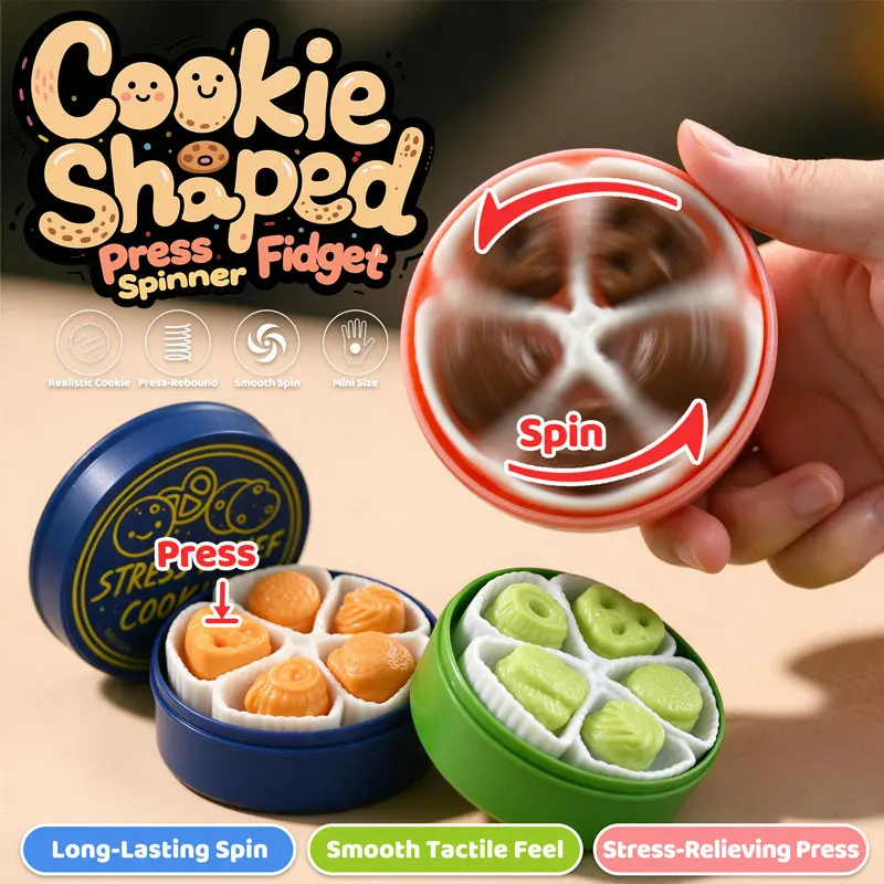 Cookie Shaped Press Spinner Fidget Clicker Toy Press Simulation Biscuit Sensory Stress Relief Toy Novelty Birthday Party Gift