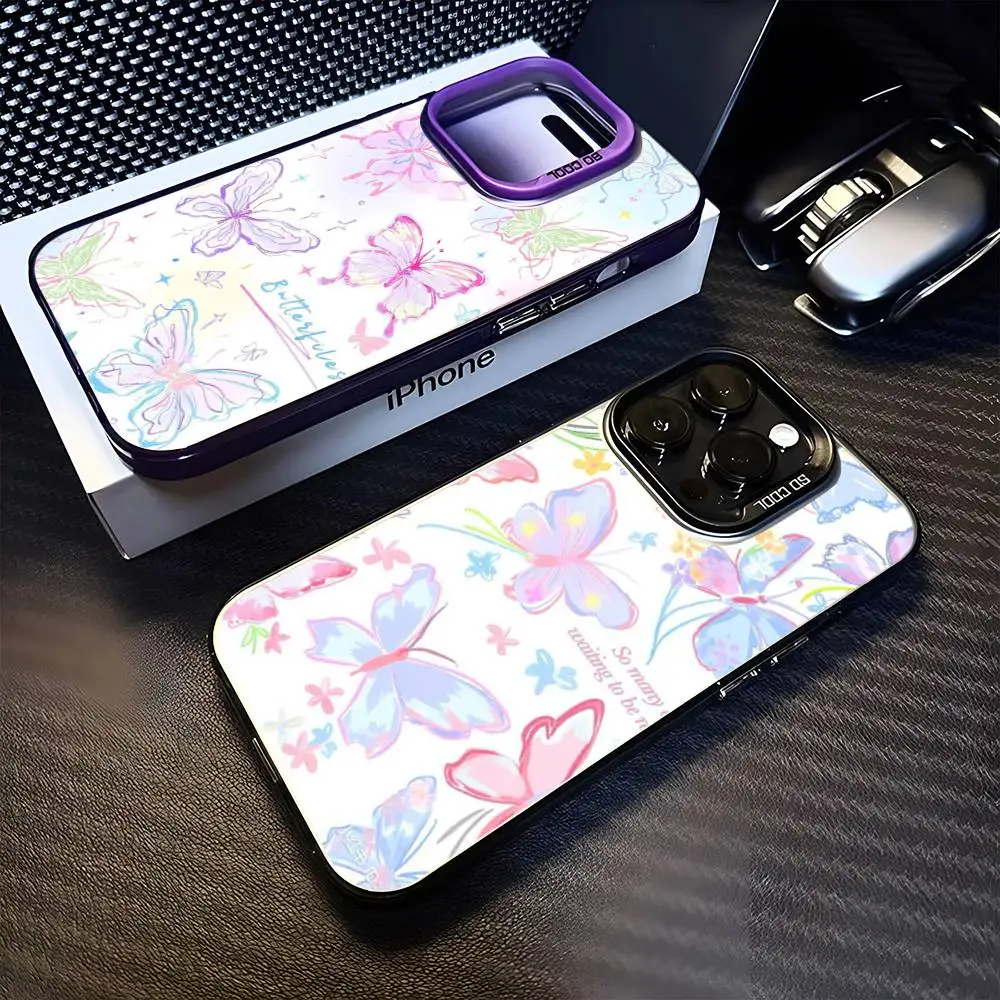

Colorful Text Butterfly Pattern Phone Case For iPhone 16,15,14,13,12,11,Mini,Pro,MAX Purple Matte Shockproof Cover
