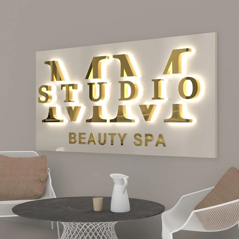 Custom 3D Channel Letters, Large Metal Backlit Business Logo Sign, LED Illuminated Signage for Office, Salon & Retail Storefront