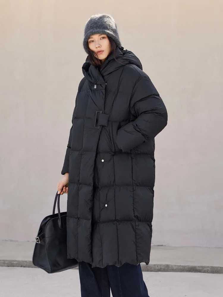 Luxury Women\'s Long hooded down jacket 2024 Winter Warm Oversize puffer coat Design solid color parkas Female Fluffy INKEO DJ013