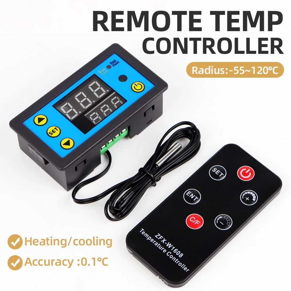 W1608 Remote Controlle Temperature Controller DC12V Digital Thermostat Microcomputer NTC Sensor for Freezer Temperature Meter