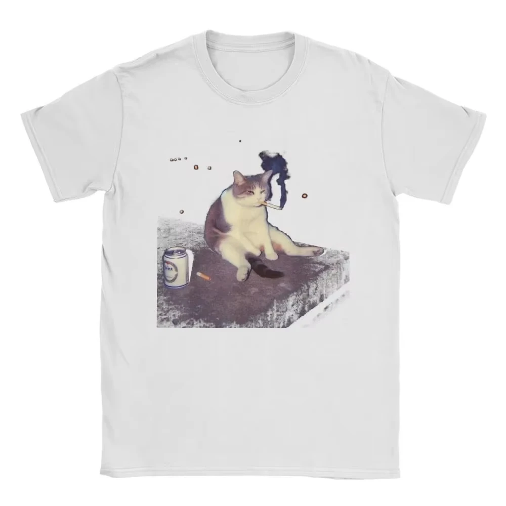 الرجال الملابس للجنسين السجائر هريرة مضحك التدخين القط ميمي غبي Brainrot الصيف تي شيرت القطن محب تي شيرت عادية فضفاض #2