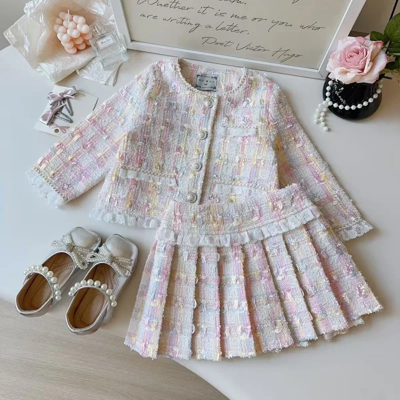 Girls' 2-Piece Coat & Pleated Skirt Set - Spring/Autumn Princess Outfit for Toddlers (Ages 2-7) | Boutique Ensemble