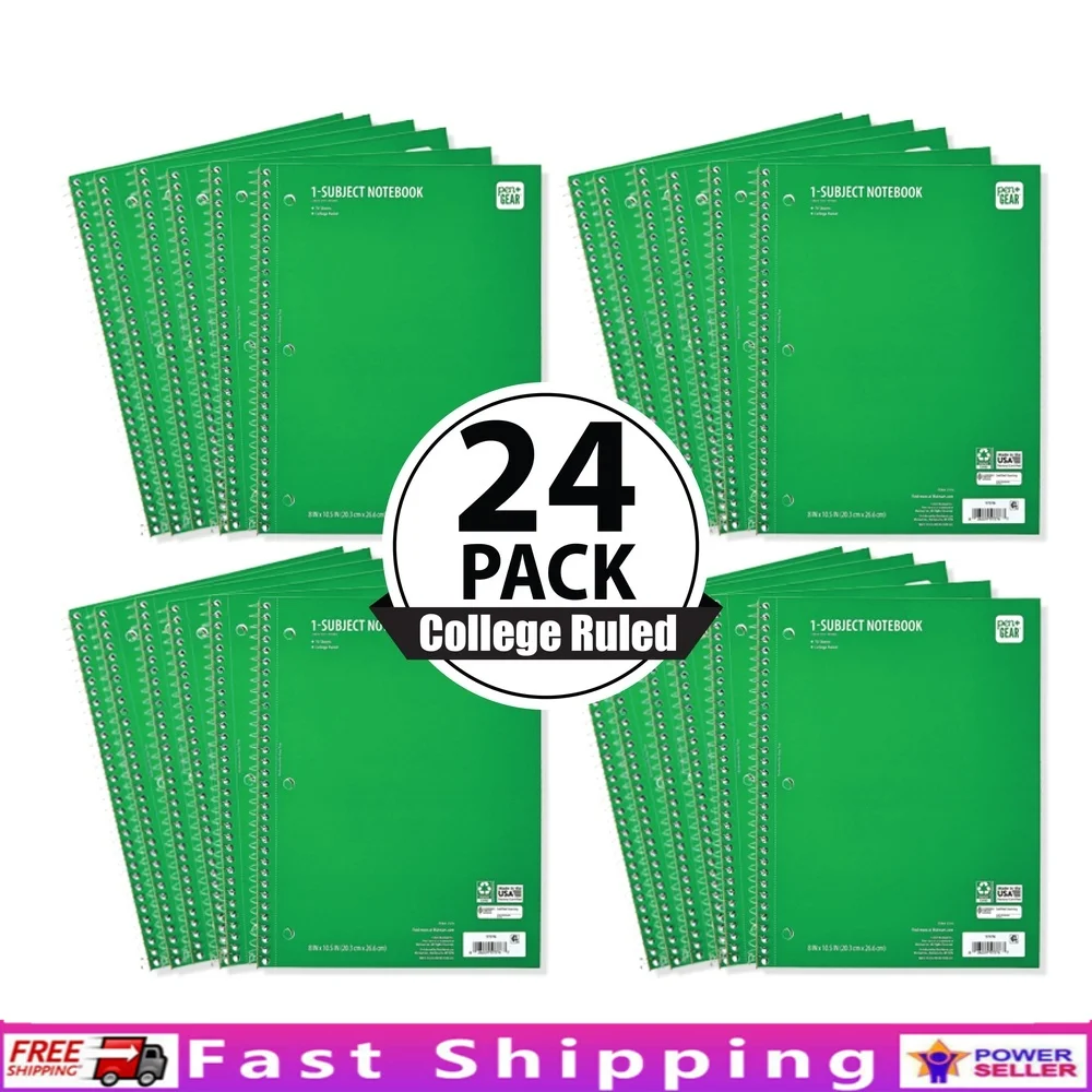 دفتر قاعدة الكلية الحلزوني 24 عبوة من 8 × 10.5 بوصة 70 ورقة من اللوازم المدرسية الخضراء المثقبة للغاية