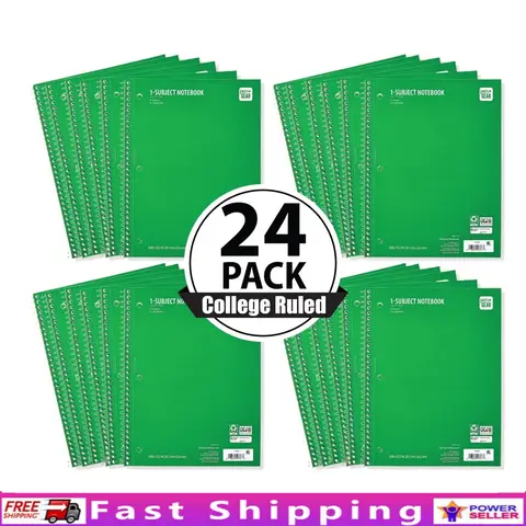 Spiral Bound College Rule Notebook 24 Pack 8x10.5 Inches 70 Sheets Micro-Perforated Green School Supplies