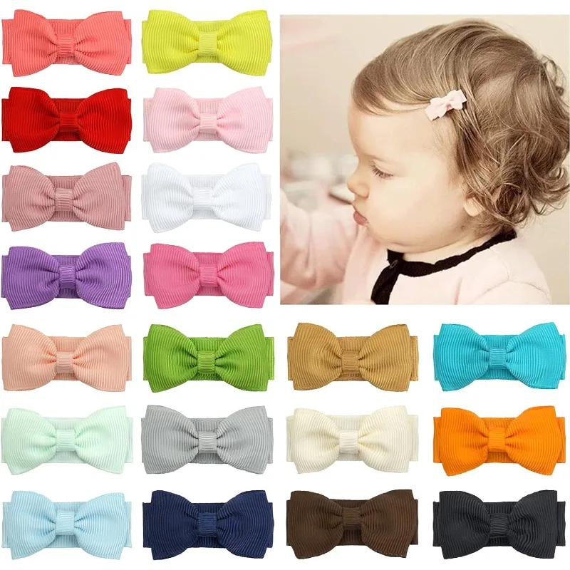 

20pcs Mini Hair Bows Solid Colors with Clip for Kids Girls Hairgrips Ribbon Covered Safety Bows Headwear Hair Accessories