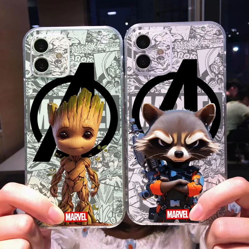 Rocket Raccoon Groot Marvel Phone Case For iPhone 15 14 13 12 11 Pro Max 13 12 Mini 6 7 8 Plus Liquid Silicone Cover Funda