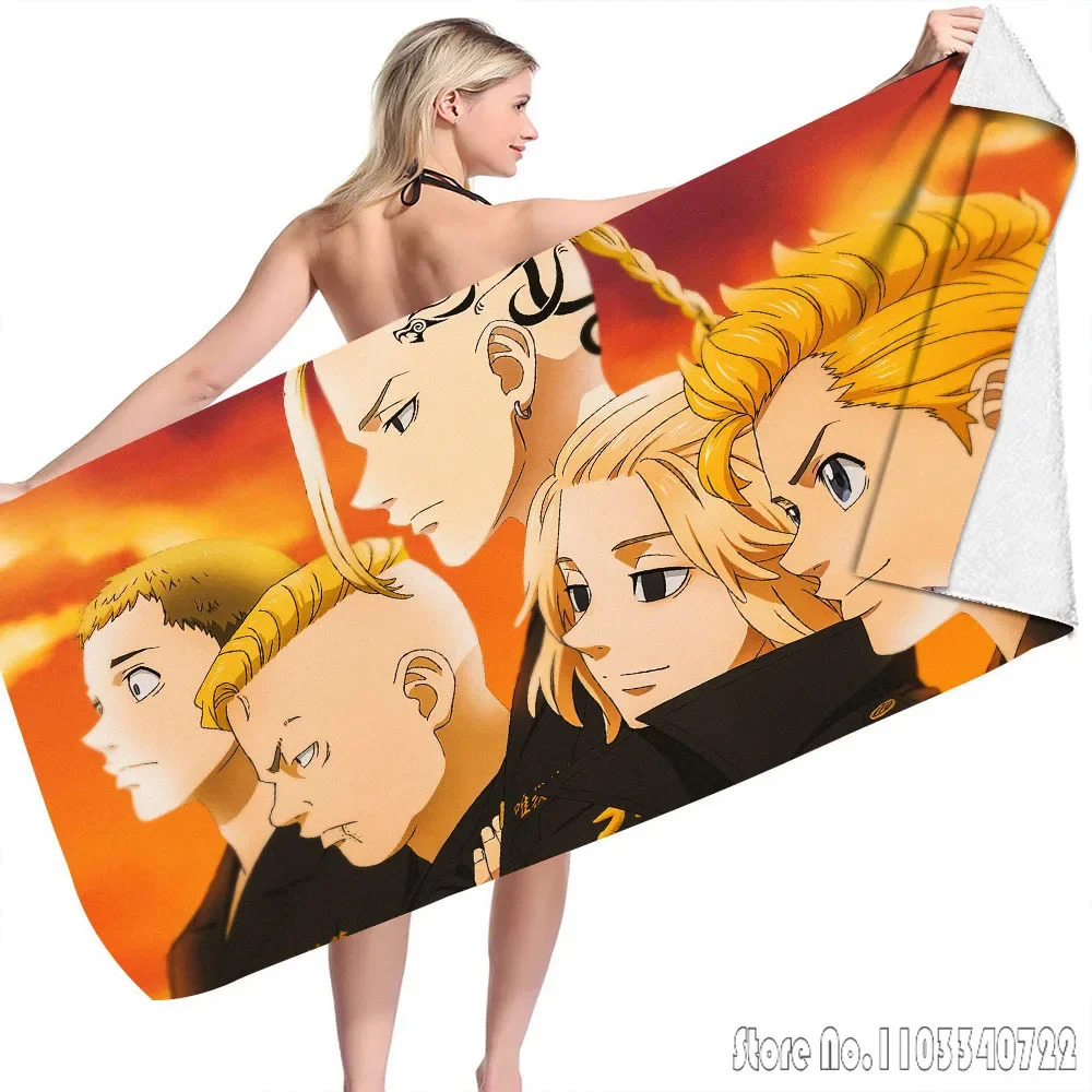 Tokyo Revenger Cartoon Bath Towels Microfiber Beach Swimming Towel Decor for Kids Gift 75x150cm