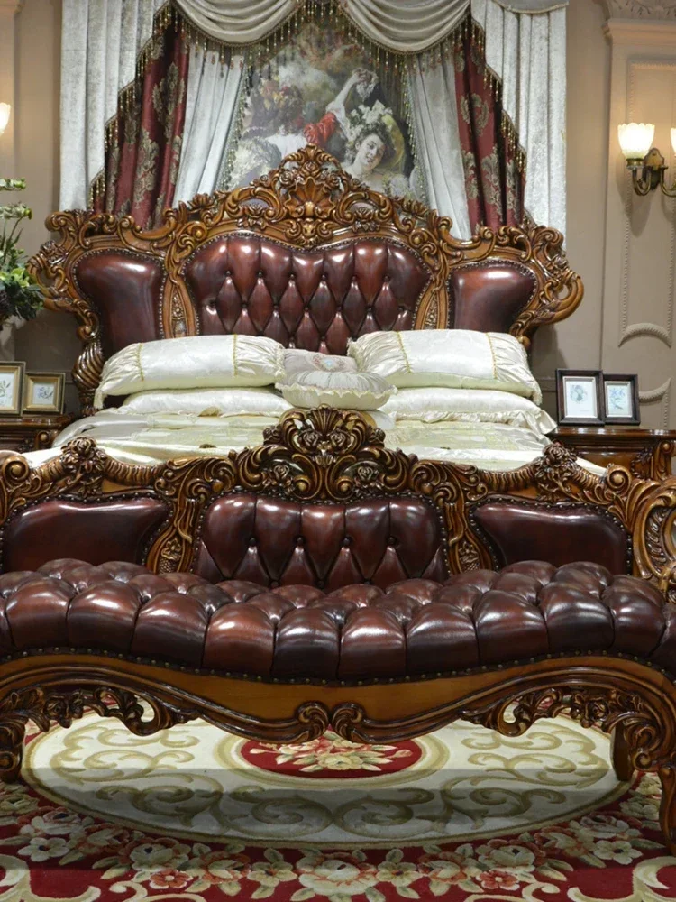 wood carved double queen bed villa master bedroom American luxury wedding bed