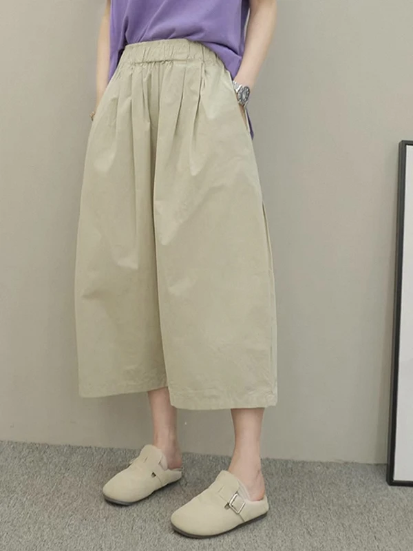 Verano 2025, pantalones de pierna ancha adelgazantes con cintura elástica de talla grande, pantalones sueltos informales rectos de siete pies para mujer