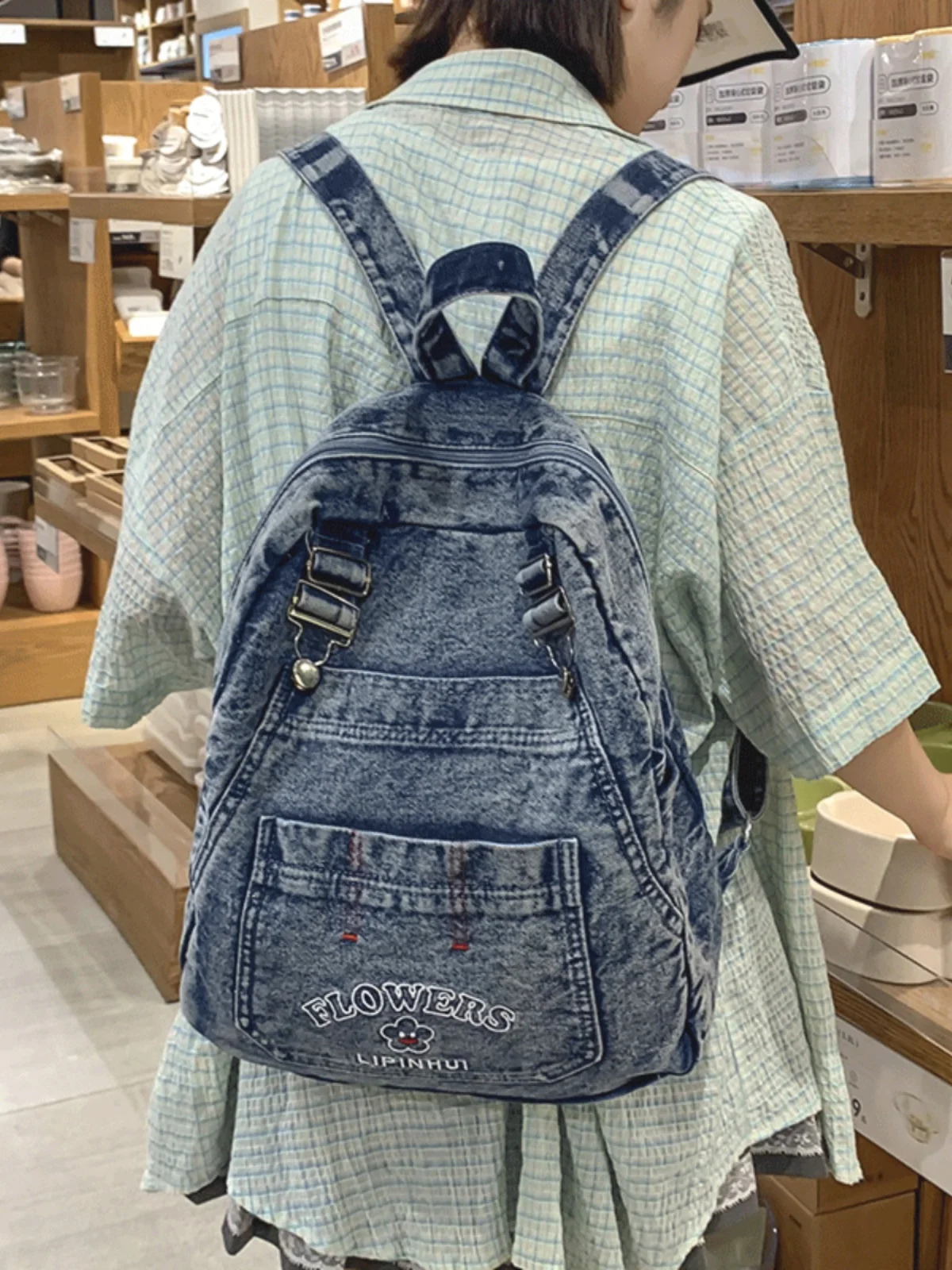 Borsa a tracolla da viaggio leggera da donna Bapa in denim casual Borsa per libri per studenti delle scuole medie delle scuole superiori Tour all'aperto F...