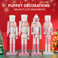 30CM Wooden Nutcracker Solider Figurine Puppet Pink Glitter Soldier Doll Toy Handcraft Ornament Christmas Home Office Decoration