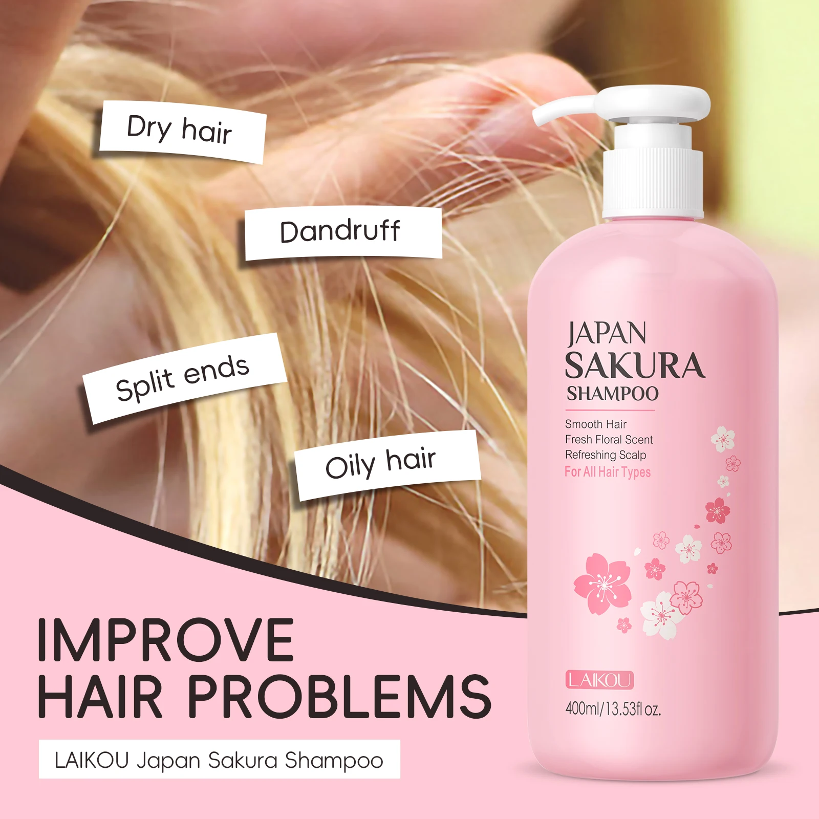 

LAIKOU Japan Sakura Hair Shampoo large capacity Family Version Smooth Hair Fresh Floral Scent 400ml
