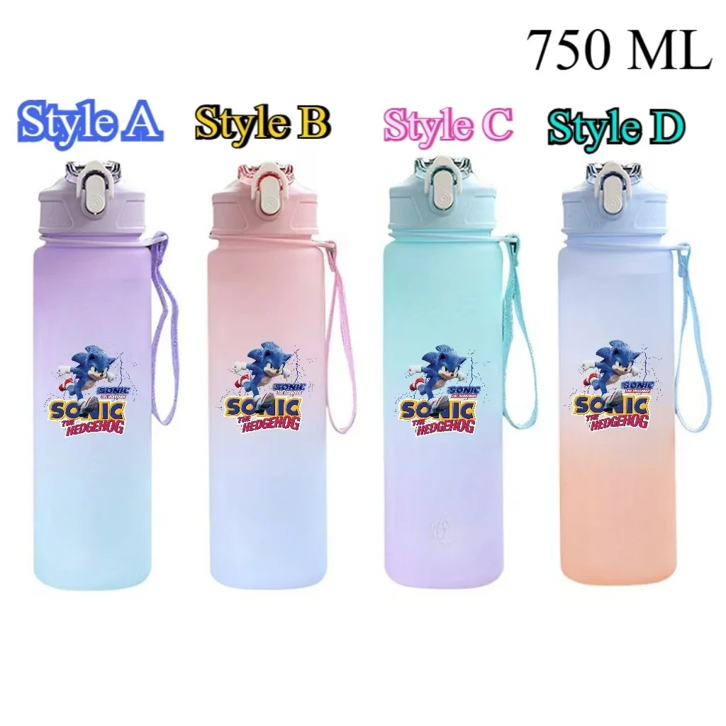 750ML Sonic The Hedgehog Gradient Color Water Cup Bottle Drinking Cup Large Capacity Outdoor Sports Shadow The Hedgehog Amy Rose