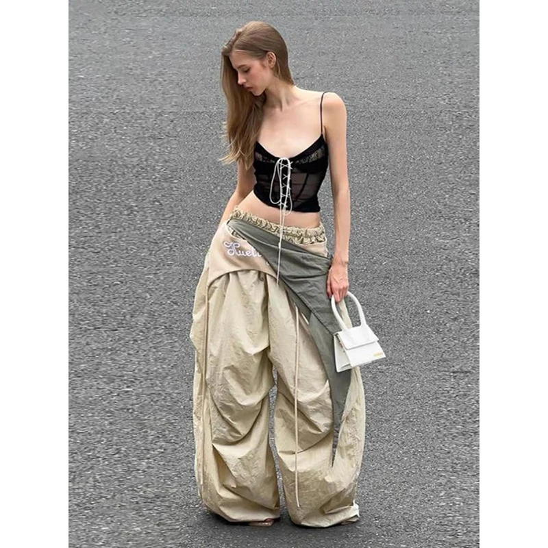 Yibashu mulheres goblin núcleo calças compridas paraquedas harajuku y2k streetwear solto grunge 2000s streetwear hip-pop suor pant