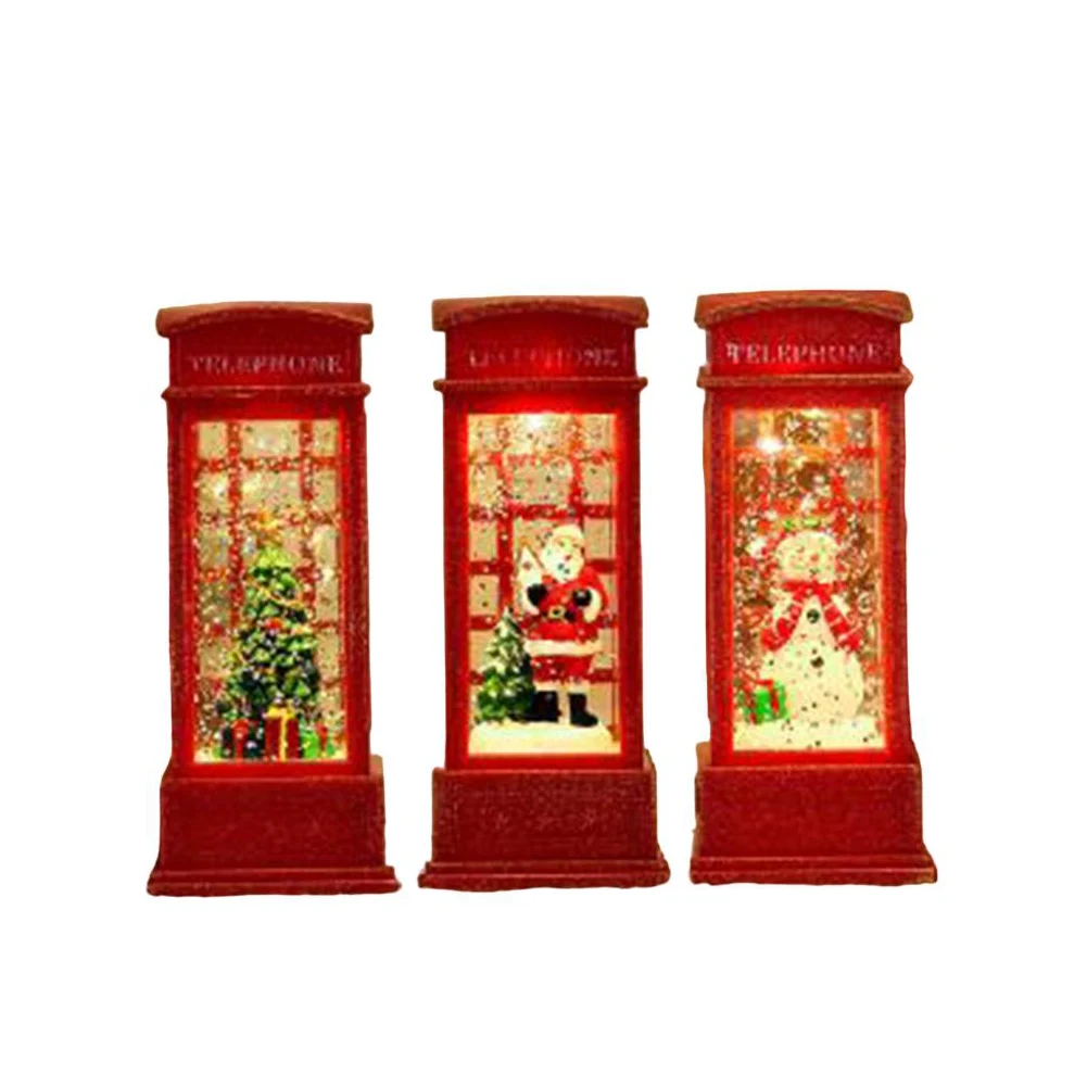 Lively Holiday Setting in a Classic Telephone Booth Adorned with Decorative Lights and Ornaments for Cheerful Events