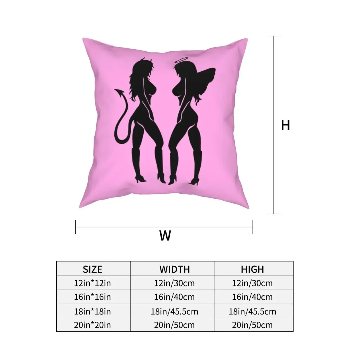 Angel And Devil Baddies Pillowcases Home Goth Y2K Girly Pastel Pink Satanic Cushion Case Decorative Throw Pillow Case 40*40