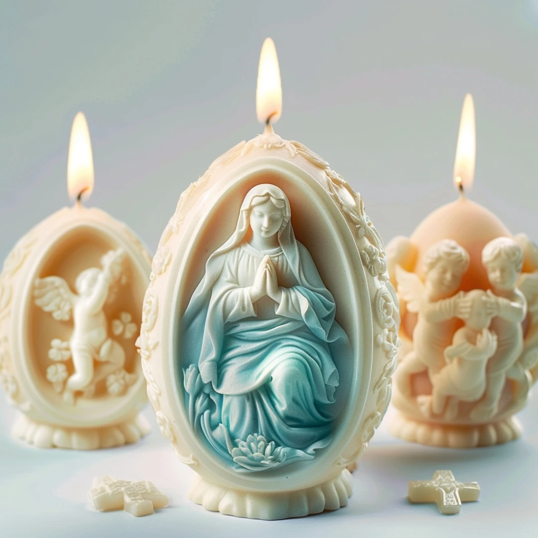 3D อีสเตอร์พระเยซูไข่เทียนแม่พิมพ์ซิลิโคน Virgin Mary อีสเตอร์ไข่เทียนแม่พิมพ์เรซิ่น CROSS พระเยซูไข่ยิปซั่มแม่พิมพ์อีสเตอร์ของขวัญ