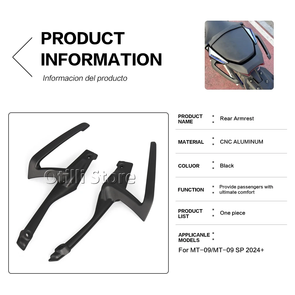 MT-09 Motorcycle Accessories Aluminum Rear Armrest Kit Pillion Passenger Handle Arm Rests For YAMAHA MT09 MT09 SP 2024 2025 2026