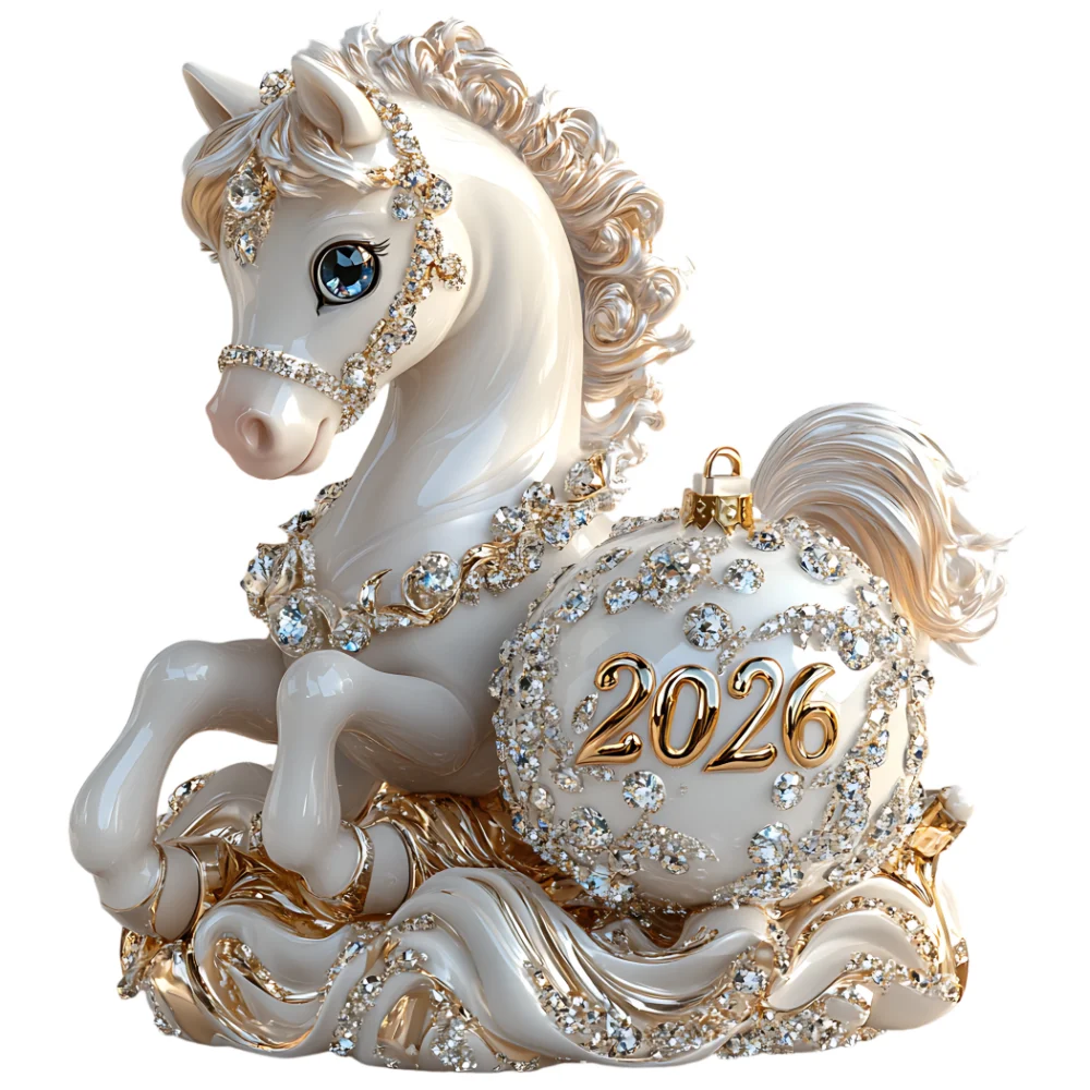 

White Horse Christmas Hanging Pendant Cartoon 2D Flat Car Horse Pendant Bag Pendant Charms Acrylic Christmas Tree Ornament