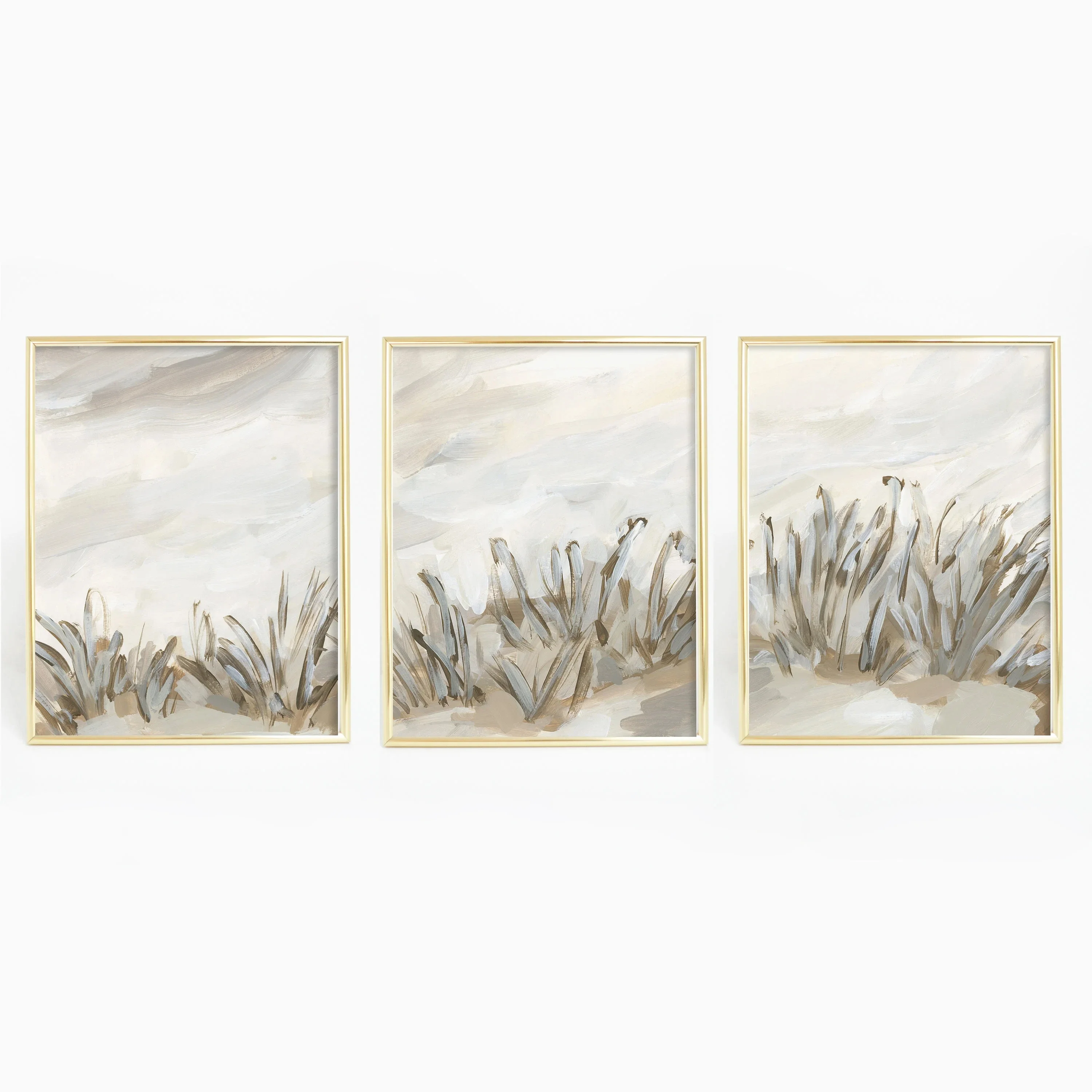 Minimalist Neutral Coastal Grass Wall Art Set, Abstract Dune Landscape Canvas Prints, Boho Living Room Bedroom Home Decor Gifts