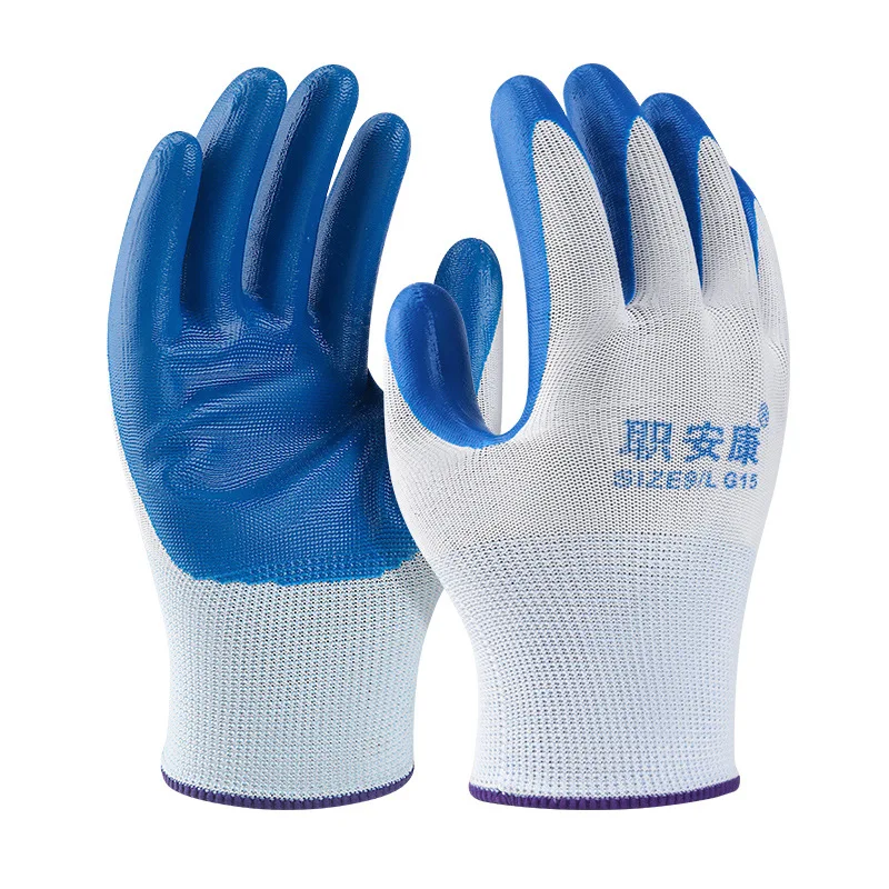 Nitrile Gloves Wear Resistant Wrinkled Nylon Gloves Work Factory Non-slip Hanging Glue Impregnated Work Protection Gloves