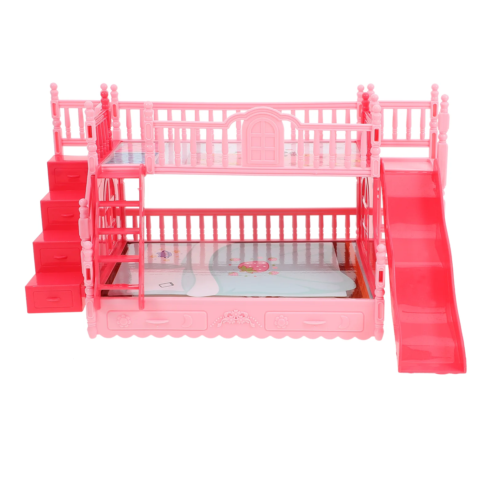 Bunk Bed Set Mini House Accessory Ornament Toy Baby Dolls for Girls Model Twin Beds Miniature Furniture Decor