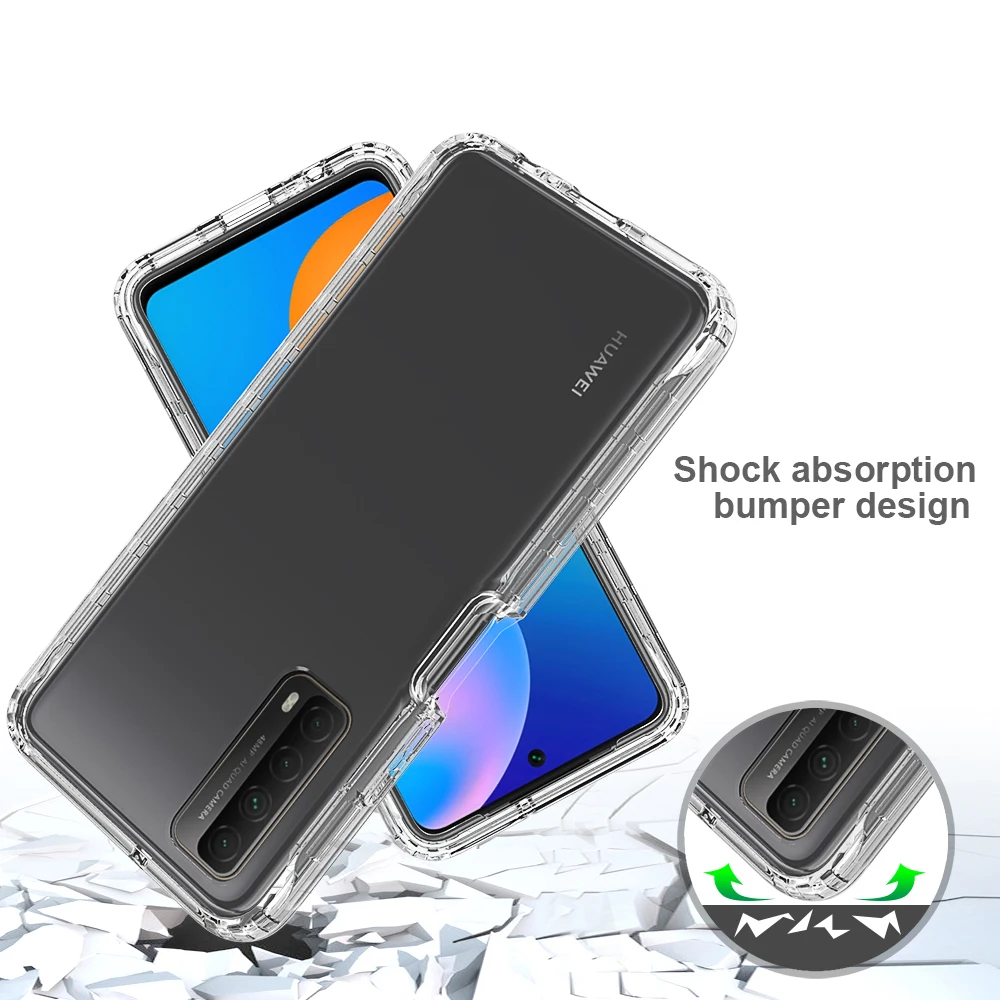 2 in 1 Hybrid Armor Shockproof Phone Case For Huawei P Smart 2021 Y7A 6.59 inches Hard Plastic Frame Transparent TPU Back Cover