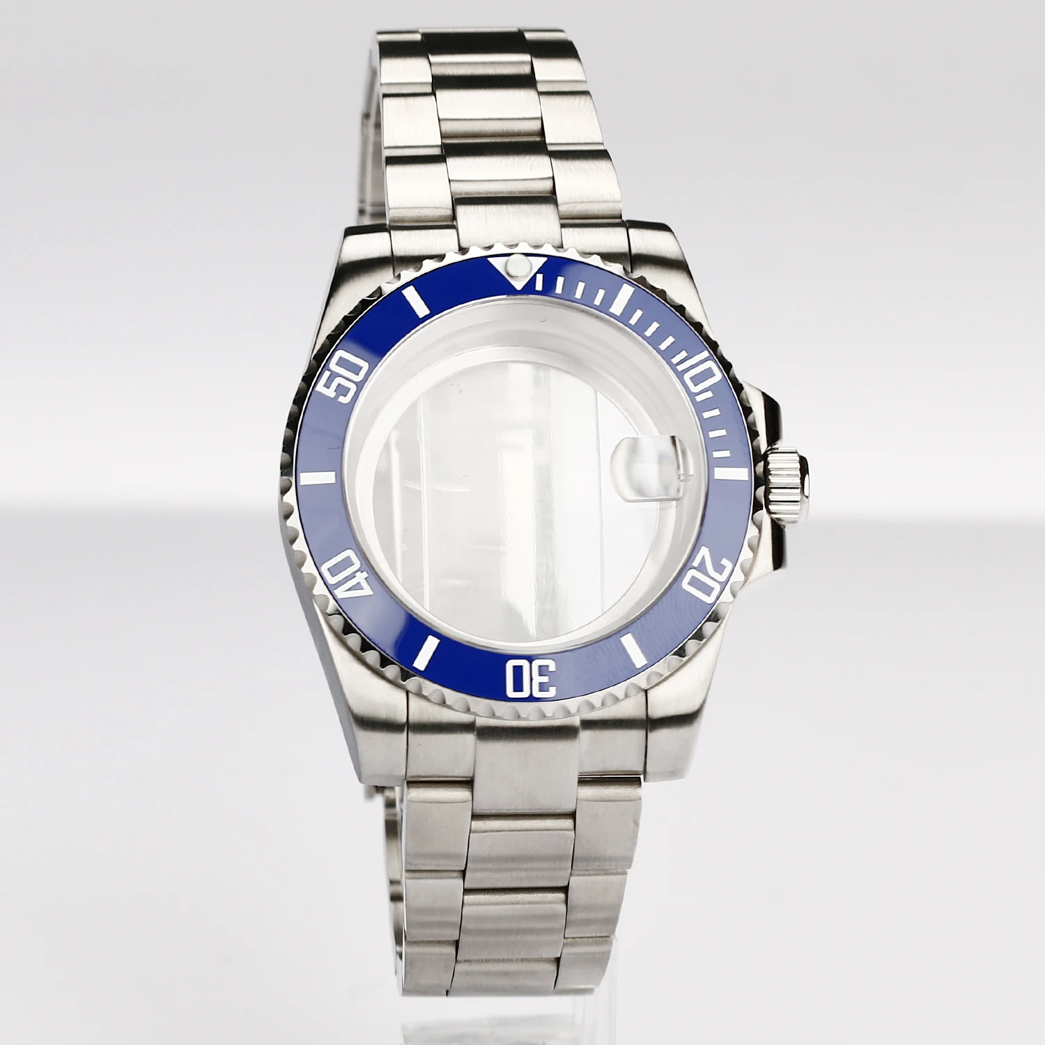 40mm Nh35 Case Silver Strap Blue Watch Bezel Watch Case Sapphire Watch Glass for NH34 NH35 NH36 NH73 NH38 Sub Style