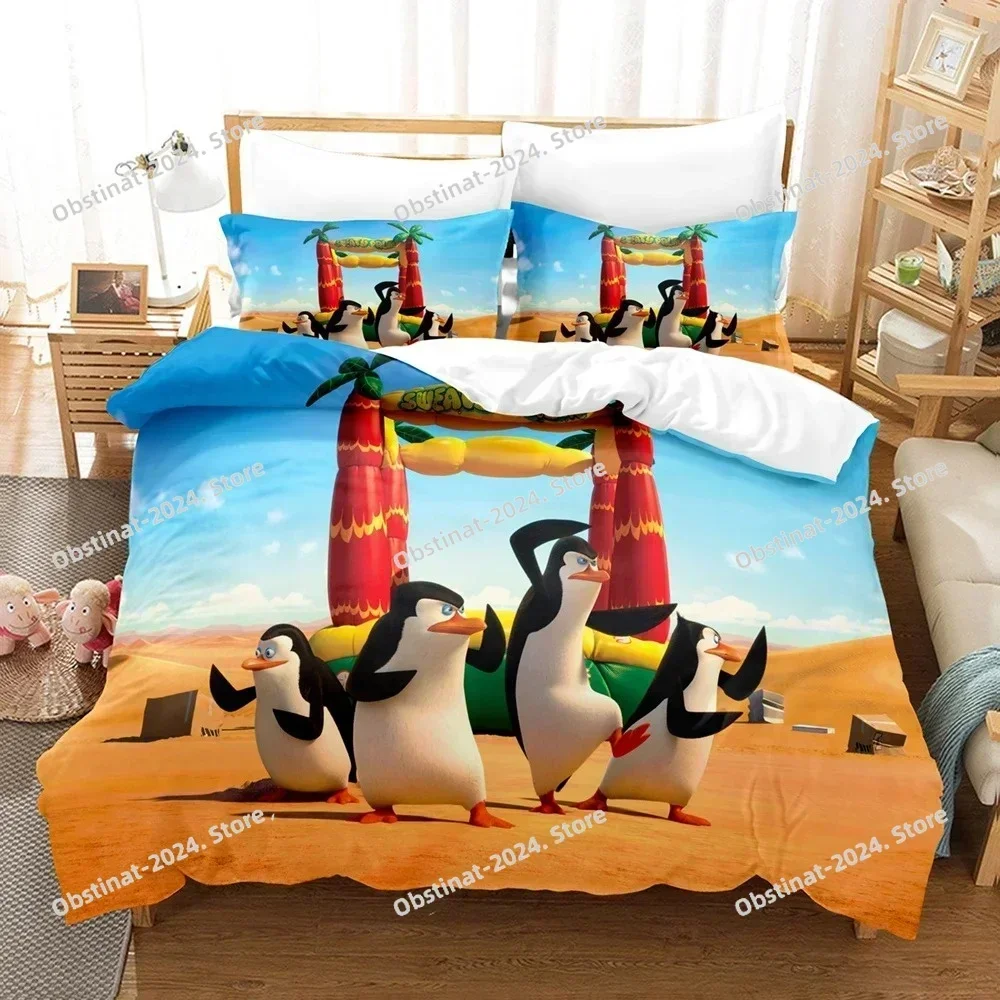 Cartoon Madagascar Penguin Bedding Set Printed single Comforter Quilt Bed Cover Duvet Cover Pillow Case 3 Pieces Kids Adult Size