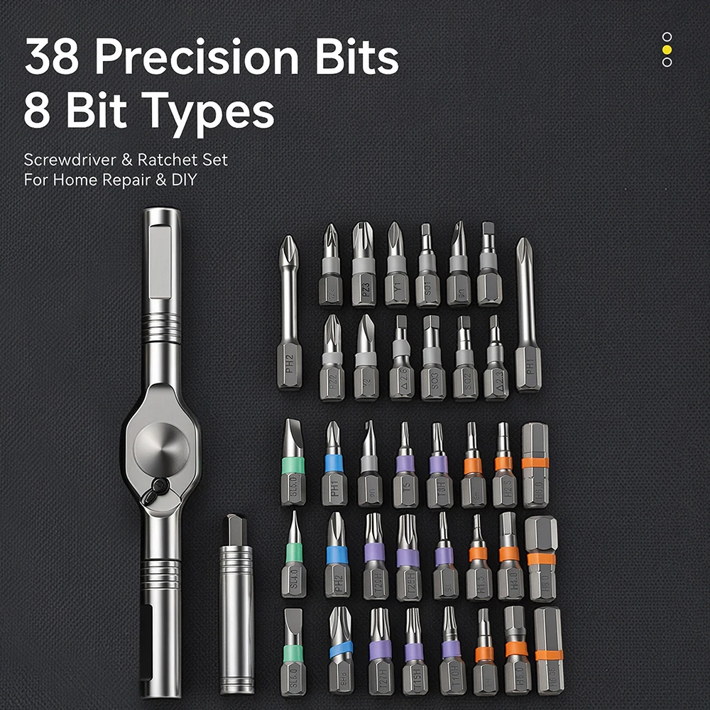 Multifunktionales Ratschenschraubendreher-Set 38 in 1 T-Griff Magnetische S2-Stahl-Bits für Motorrad, Auto, DIY-Reparatur, Handwerkzeuge – Detail 4