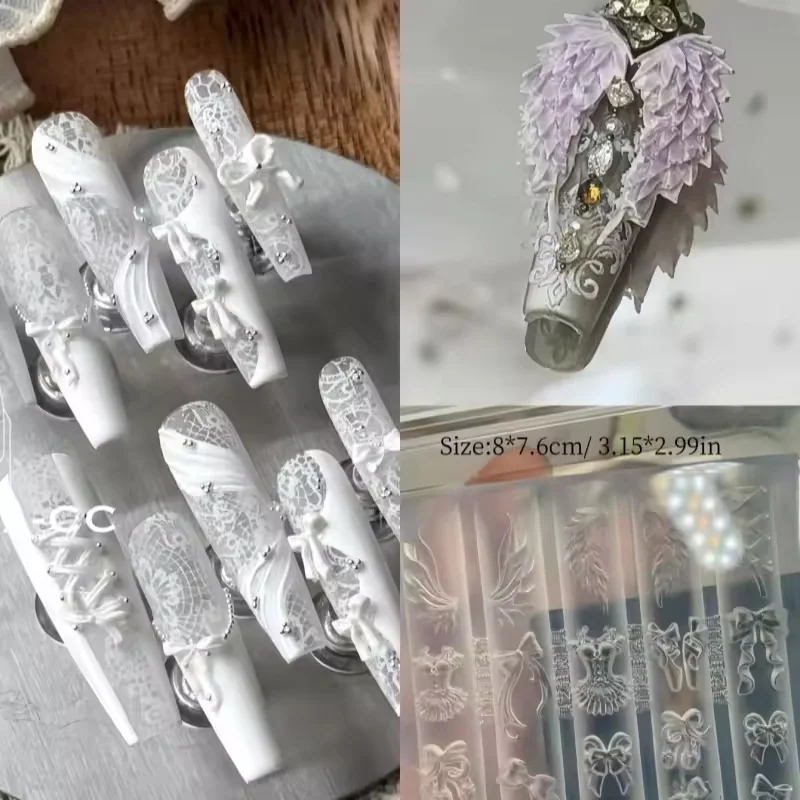 Moule acrylique 3D ailes d'ange, nœud serpent diamant, décoration Nail Art, bricolage, modèle d'ongles en Silicone, 1 pièce