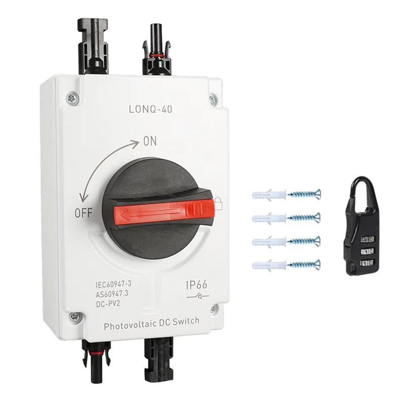 PV Solar Photovoltaic Disconnect Switch, LONQ-40 DC Isolator Solar Switch IP66 Waterproof DC1000V 32A 4P