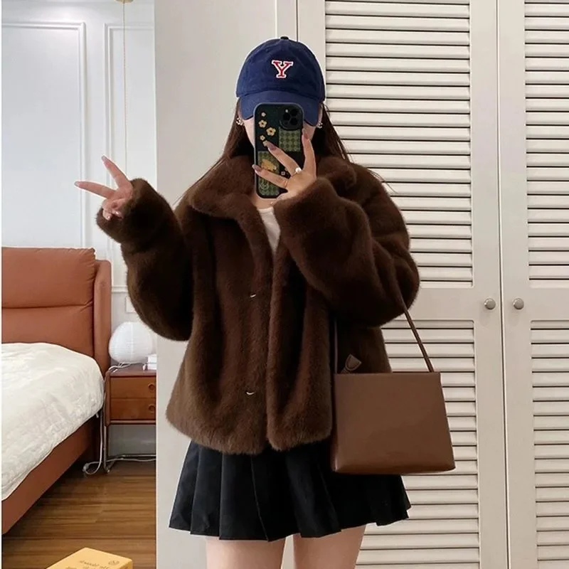 Fur Coat Women Autumn Winter New 2024Fur Jacket Fashion Short Mink Coat High-Quality Mink Temperament Mao Mao Outwear Ladies Top