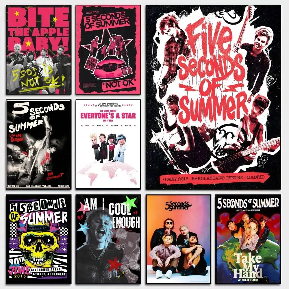 1pc 5 S-Seconds Of S-Summer Movie Sticky Posters Retro Kraft Paper Sticker DIY Room Bar Cafe Aesthetic Art Wall Painting