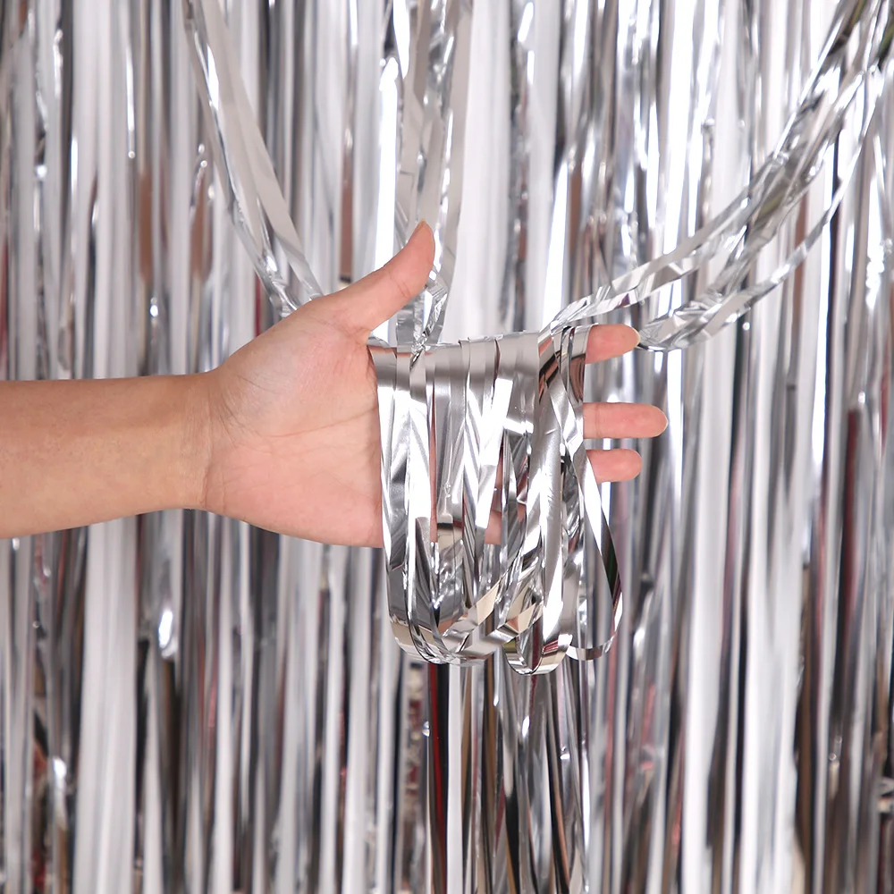Metallic Lametta Folie Fransen Vorhänge Foto Hintergrund Glitzer Luftschlangen Folie Fransen Hintergrund Vorhang für Weihnachten Hochzeit Hintergrund