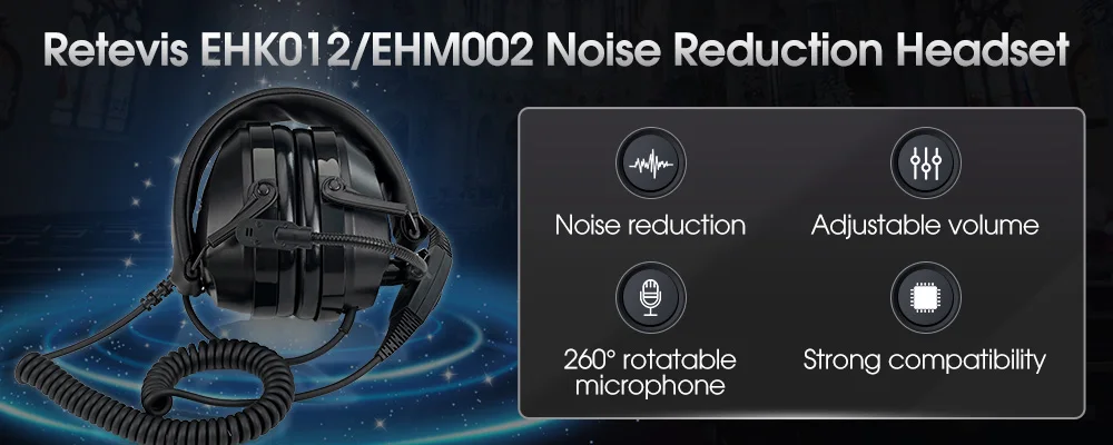 Retevis RT622 Walkie Talkie K/M Headset Rauschunterdrückung Drehbares Boommikrofon für Baofeng UV5R Quansheng UV K5 K6 H777 RT68 – Detail 1