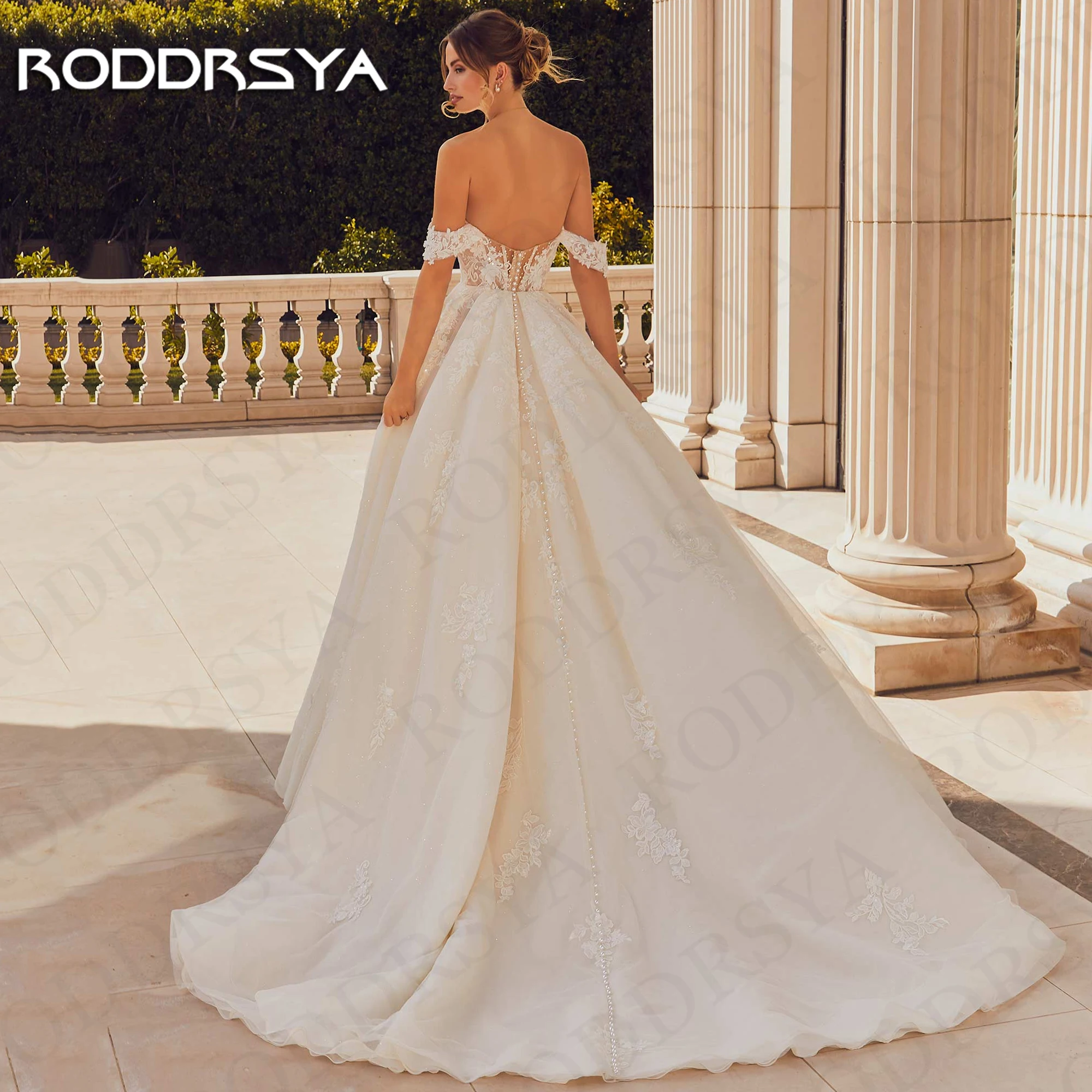 RODDRSYA Elegant Wedding Dress 2024 Bride Lace A Line vestidos novias boda Split Off The Shoulder Bridal Dresses Tulle Appliques